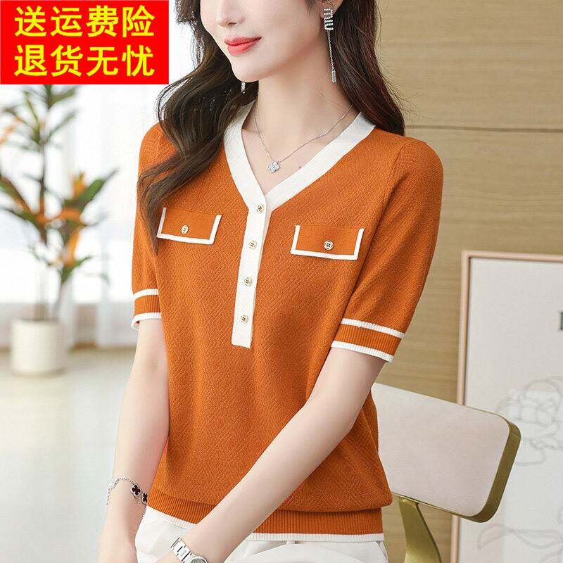 夏装桑蚕丝妈妈短袖t恤女2026新款爆款天丝短款上衣冰丝针织衫薄