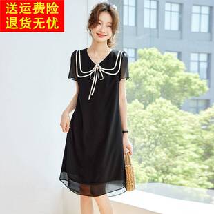 娃娃领减龄黑色真丝桑蚕丝裙子夏季连衣裙2026新款今年流行爆款