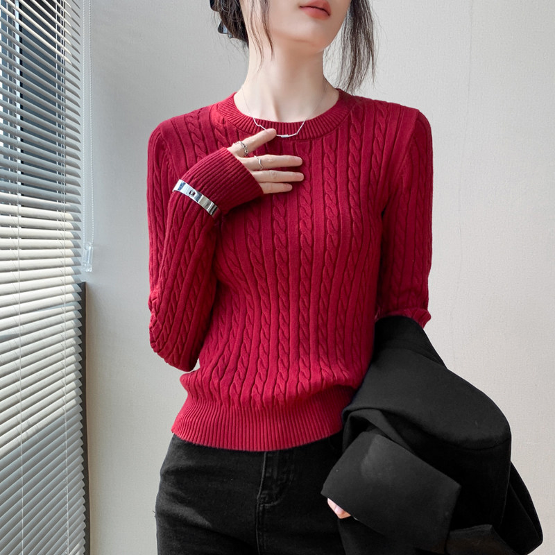 绞花针织毛衣女2025秋冬新款圆领套头修身休闲纯色长袖内搭打底衫,女装/女士精品,毛针织衫,淘宝优惠券,粉丝福利购,淘宝优惠卷