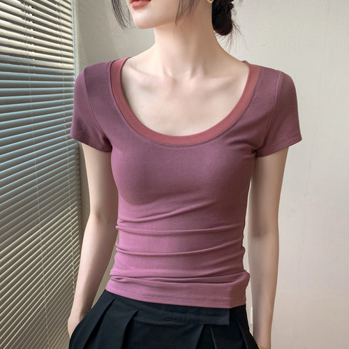 歌倍尚大u领短袖t恤女女
