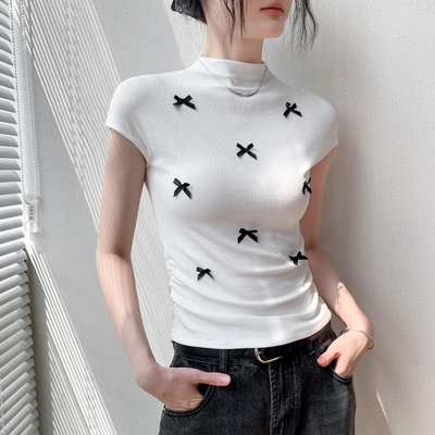 修身蝴蝶结坎肩无袖T恤女上衣