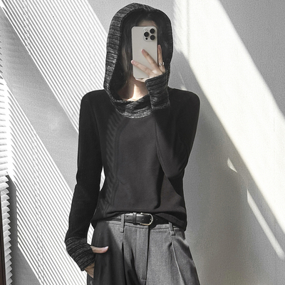 美式连帽卫衣长袖T恤女慵懒上衣