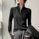 韩版黑色卫衣拉链指套长袖女2025秋冬新款德绒内搭保暖外穿上衣