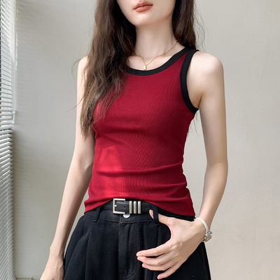 歌倍尚拼色圆领无袖内搭背心女