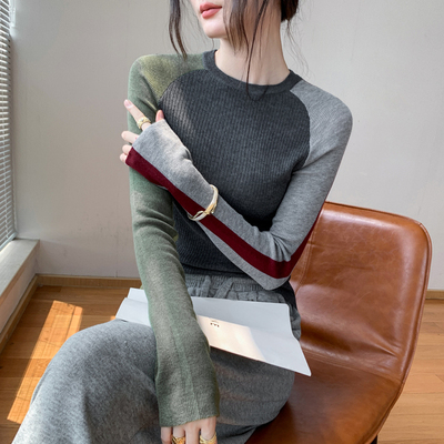 歌倍尚撞色拼接圆领长袖