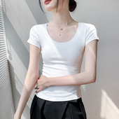 打底衫 显瘦正肩纯棉上衣低领内搭半袖 女2025春季 修身 T恤 新款 短袖