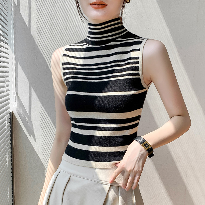 高领撞色条纹女2025春季新品多巴胺内搭无袖,女装/女士精品,背心吊带,淘宝优惠券,粉丝福利购,淘宝优惠卷
