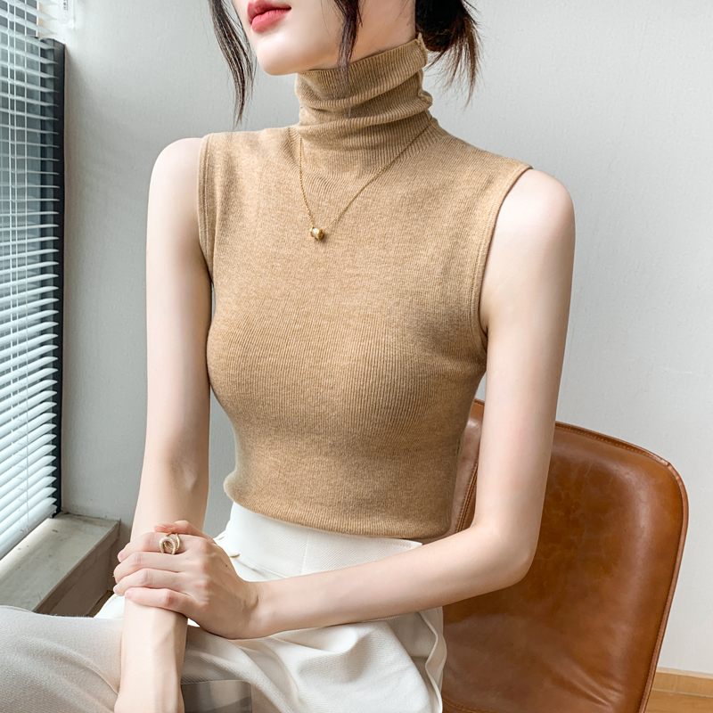 高领羊毛无袖背心打底衫女上衣