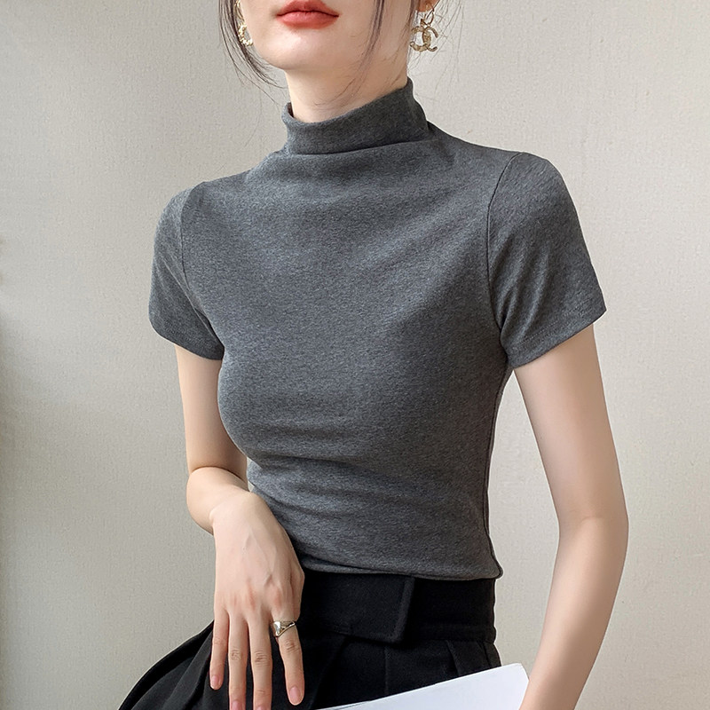 半高领短袖T恤女装2025春夏新款西装内搭修身显瘦纯色百搭打底衫,女装/女士精品,T恤,淘宝优惠券,粉丝福利购,淘宝优惠卷