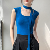 显瘦设计感小众欧货洋气背心打底衫 U领无袖 修身 女2025春季 针织衫