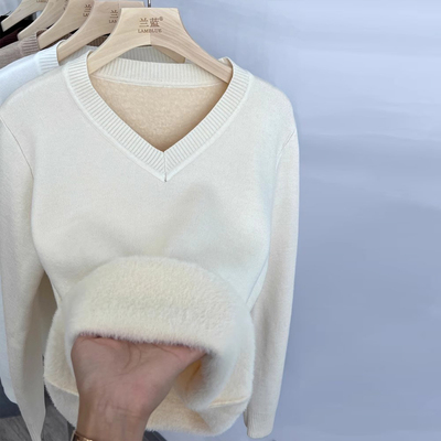 歌倍尚加绒加厚V领毛衣