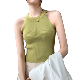 挂脖针织背心女2025早秋新品修身显瘦西装内搭上衣纯色无袖打底衫