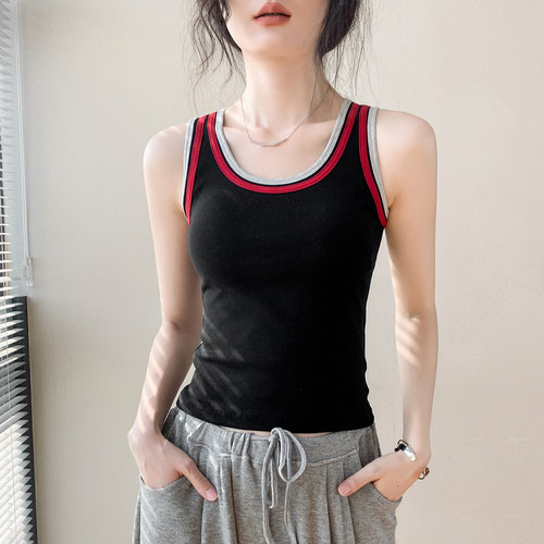 撞色拼接圆领吊带背心女2026春季