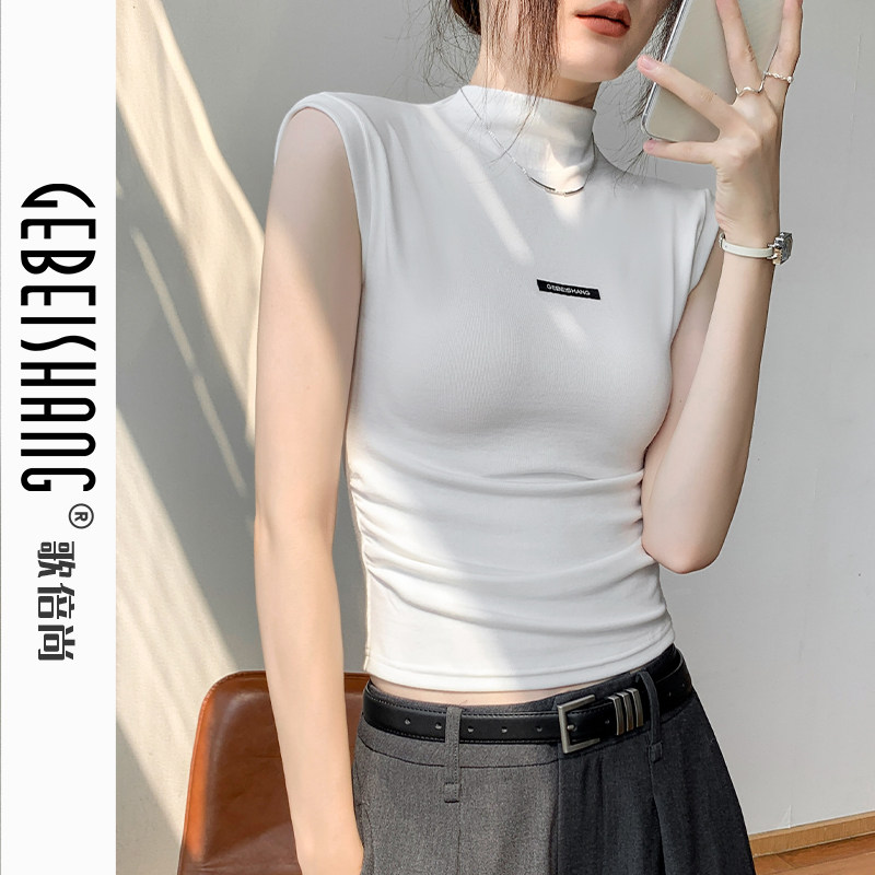 半高领无袖磨毛女2025秋季新款设计感内搭坎肩打底衫