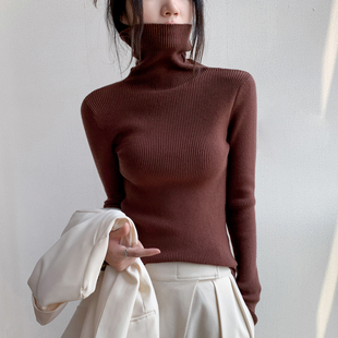 新款 女2024秋季 修身 纯色简约西装 歌倍尚高领长袖 内搭打底衫 针织衫