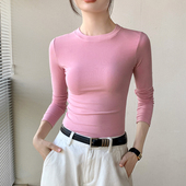 T恤女2025春季 薄款 西装 显瘦打底衫 内搭上衣纯色简约修身 圆领长袖
