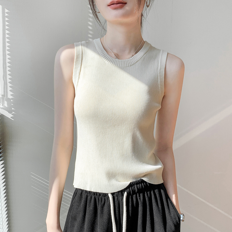 撞色条纹法式别致小背心女