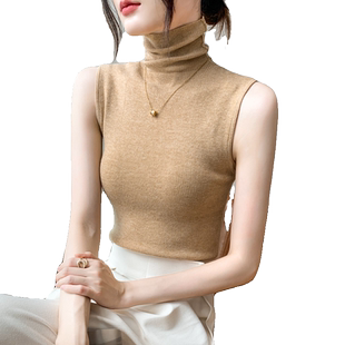 高领纯色羊毛无袖背心上衣女士秋冬西装内搭打底衫修身显瘦针织衫