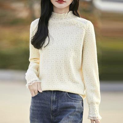 显瘦正肩2025新款春秋款半高领时尚提花针织打底衫女洋气女装毛衣