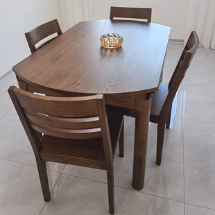 原木全实木伸缩餐桌可变圆桌子客厅家用小户型白蜡木圆形折叠餐桌