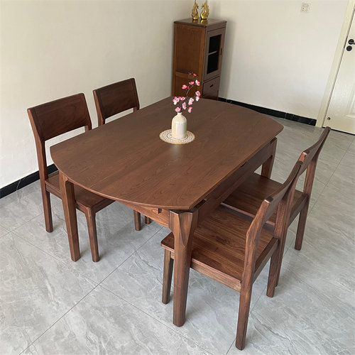 胡桃木餐桌椅组合实木可方圆饭桌家用小户型伸缩折叠圆桌