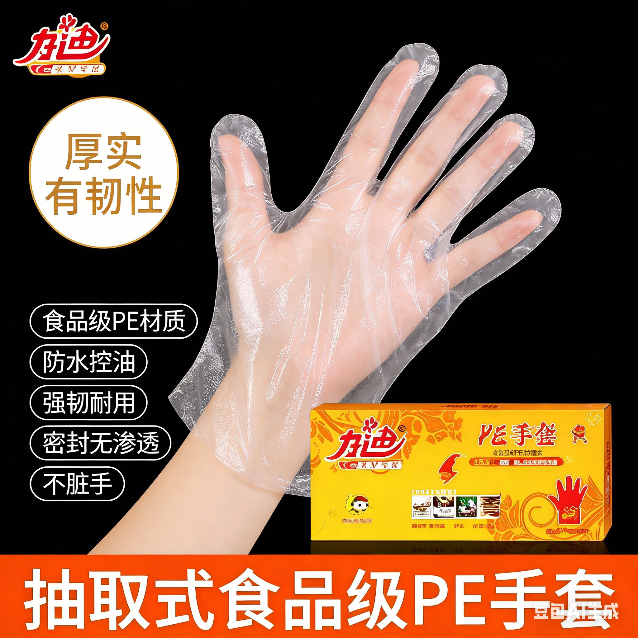 一次性手套盒装食品级独包PE手套图片