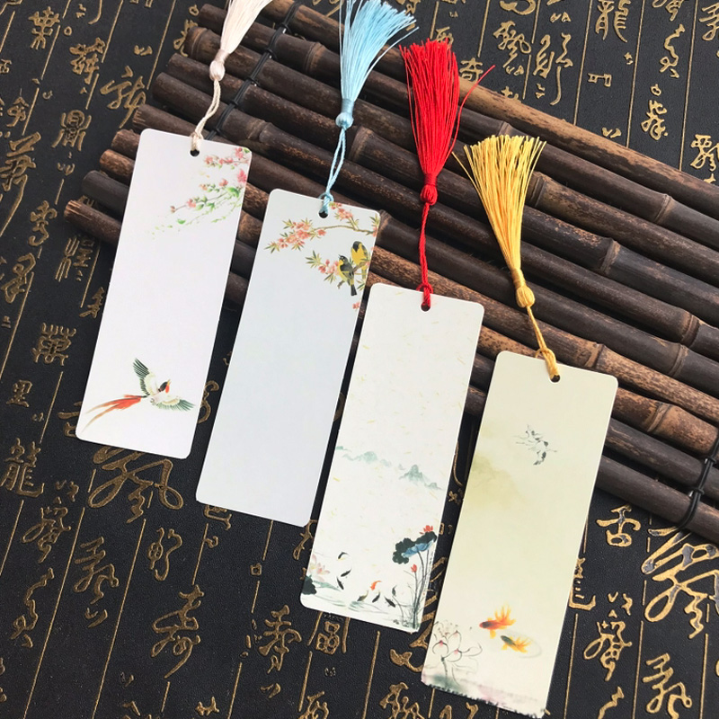 创意空白手写古风书签diy材料包学生自制手绘卡加厚圆角带流苏穗