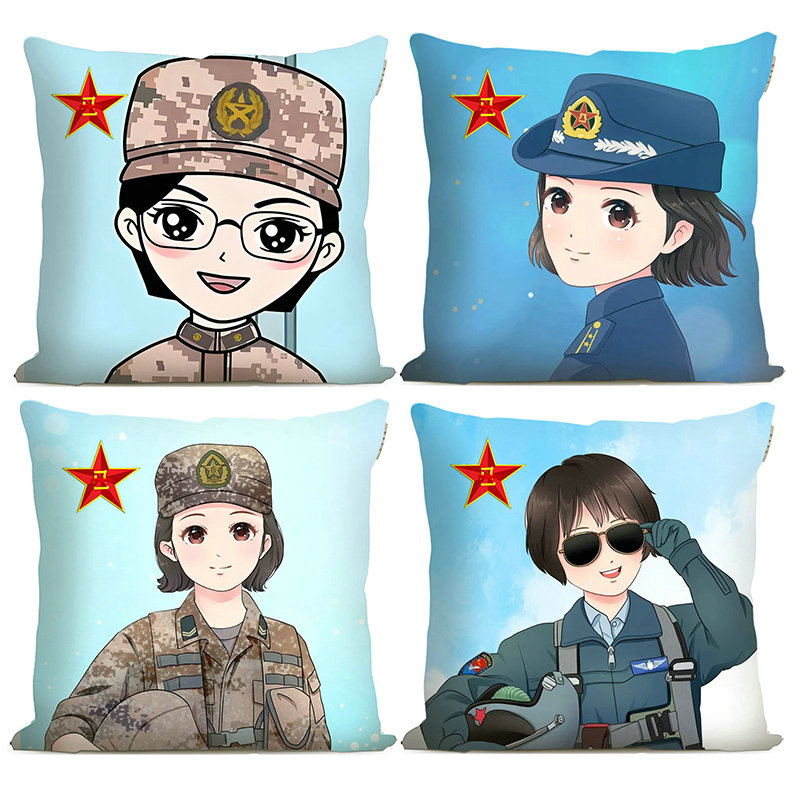 卡通女兵可爱兵姐姐抱枕老兵退伍欢迎回家周边军恋礼物靠枕可定制