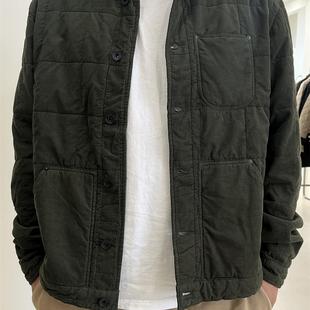 外套灯芯绒夹棉衬衣领排扣棉衣 风绗棉翻领宽松夹克衫 男式 日系工装