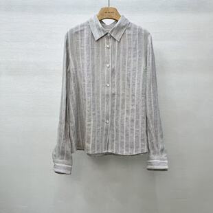 长袖 2026春季 小翻领竖条纹亚麻衬衫 日系松弛感 上衣 新品