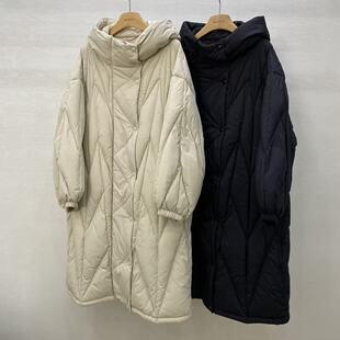 厚实棉被子绗缝鹅绒大衣磁吸扣设计宽松慵懒轻柔长款连帽羽绒服女