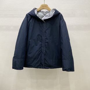 25冬新品两面穿金属银灰色蓬松感连帽领鹅绒面包服短款羽绒服外套