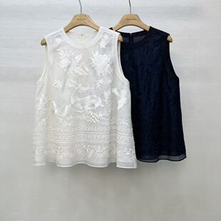 26夏新品 套头背心坎上衣 时髦叠穿重工刺绣提花鹿钉珠丝棉圆领无袖