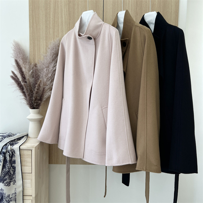 春季新款收腰系带双面羊绒大衣