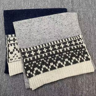 百搭秋冬保暖点子纱提花拼接羊绒羊毛混纺围巾加厚长针织护颈围脖