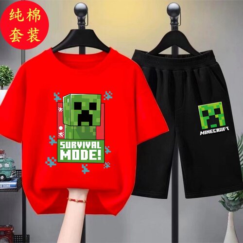 我的世界衣服纯棉短袖T恤夏季短裤套装minecraft卡通学生两件套潮