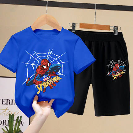 蜘蛛侠衣服儿童夏装男童新款百搭短袖一套装中小童洋气衣服套装潮