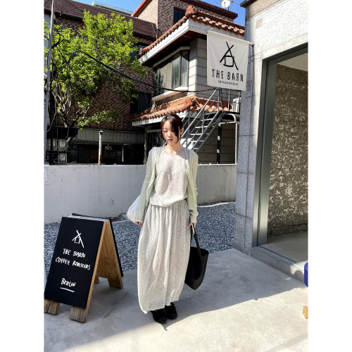 韩系气质温柔风麻感褶皱半身裙