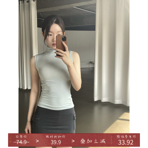 独特漂亮高领无袖T恤上衣