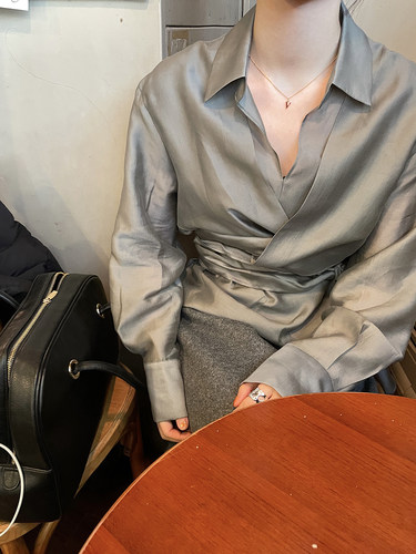 joycefuuu春款系带长袖衬衫