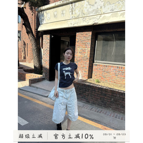 简约系带休闲工装复古七分裤
