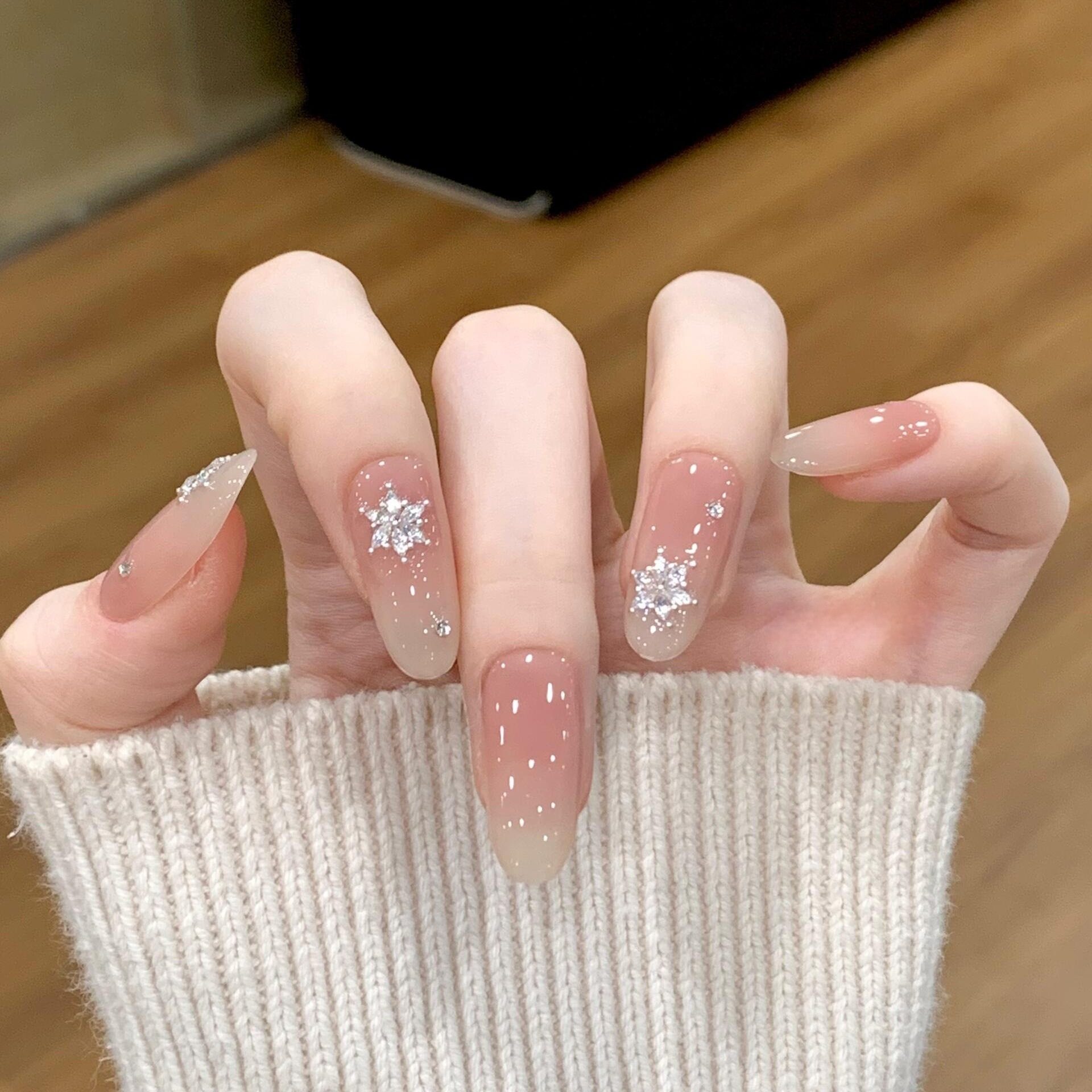 穿戴甲中长款2026新款雪花锆石渐变猫眼氛围感显白美甲贴片纯手工,彩妆/香水/美妆工具,穿戴甲/甲片,淘宝优惠券,粉丝福利购,淘宝优惠卷