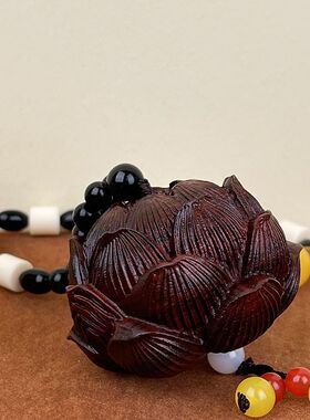 非洲紫檀木雕刻莲蓬手把件木雕时来运转莲生贵子吊坠莲花配饰车挂