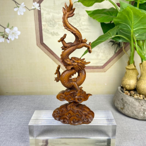 旧藏黄杨木雕刻生肖龙腾四海盛世祥龙复古文玩工艺品桌面小摆件