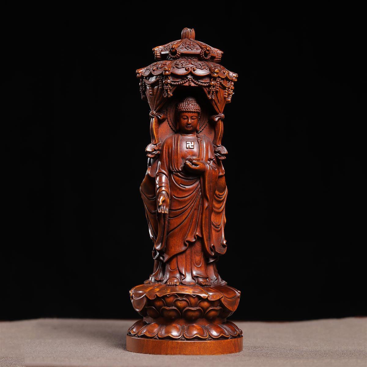 旧藏小叶黄杨木雕刻西方三圣佛像复古桌面摆件家居装饰品工艺礼品