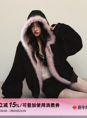 1P STUDIO 正反两穿巴恩风环保皮草毛毛外套秋冬工装短裙两件套装