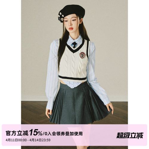 深灰色学院风百褶裙半身短裙女秋