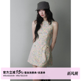 1P STUDIO 纯棉彩色碎花圆领背心连衣裙女秋修身收腰无袖A字短裙
