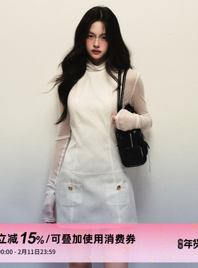 1P STUDIO 白色斜纹工装风无袖背心连衣裙+天丝羊毛针织打底上衣