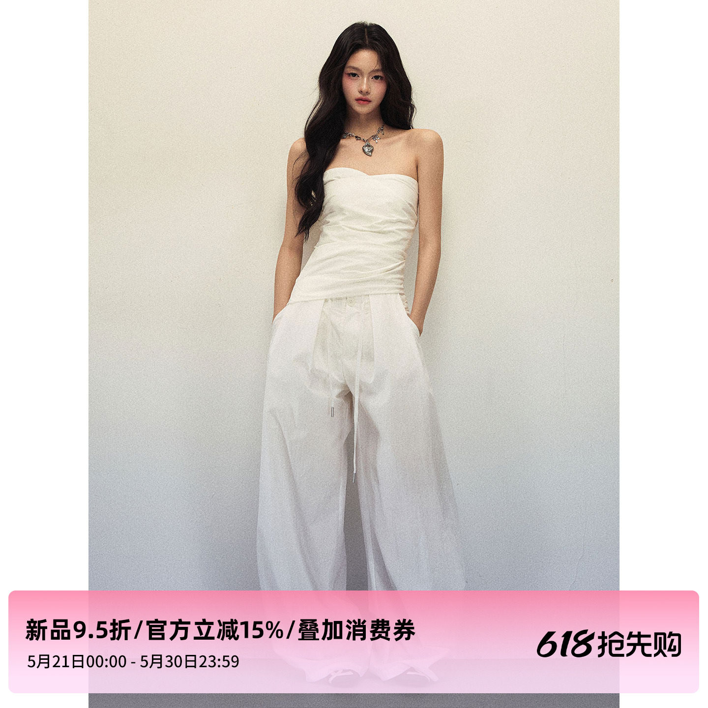 1P STUDIO【5/25 20:00】白色不规则抹胸上衣女夏季修身短款上衣